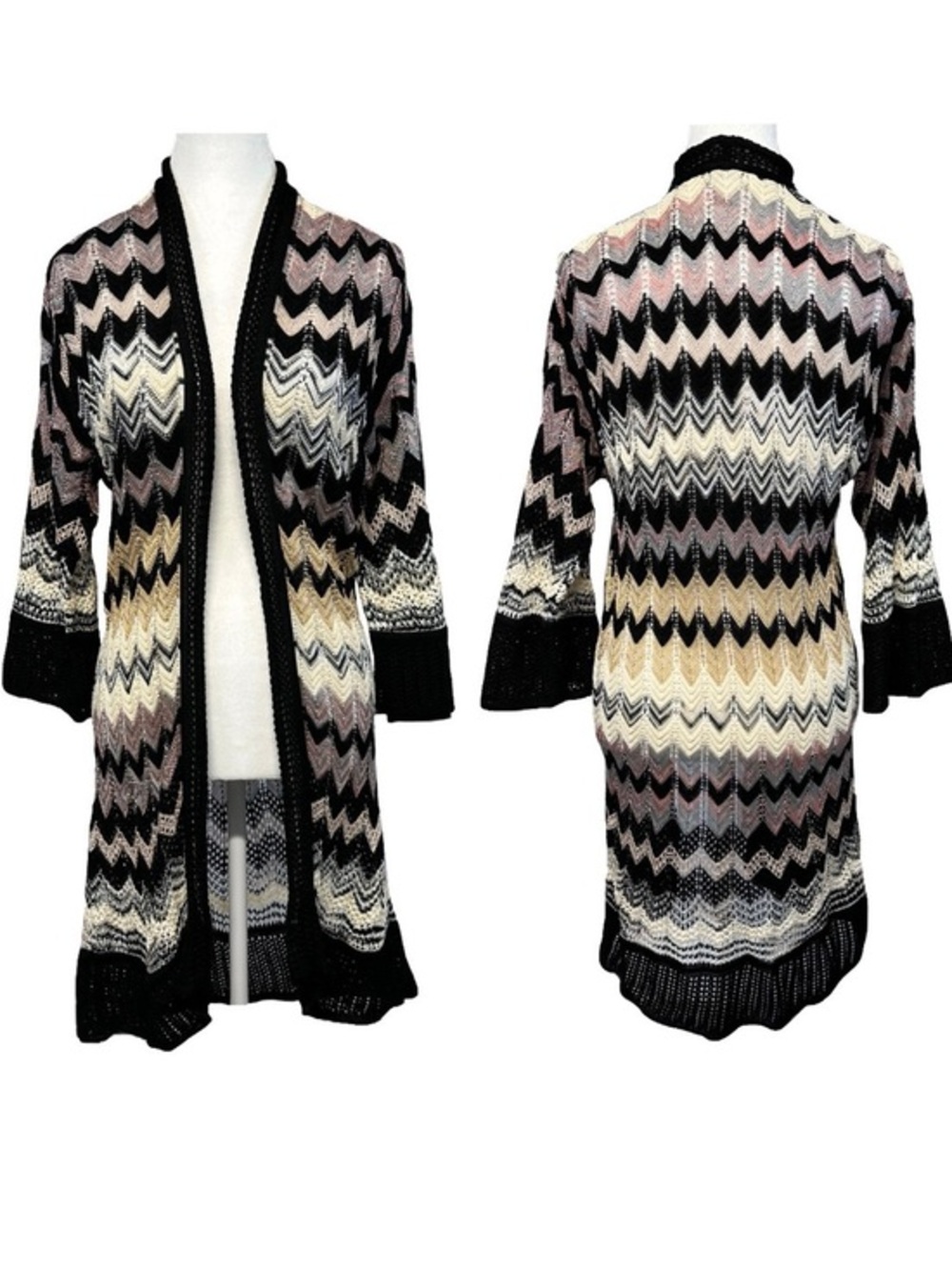 Vintage Missoni Chevron Zigzag Knit Open Long Cardigan Luxury Designer Sz 4